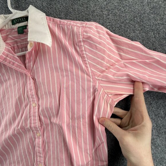 Lauren Ralph Lauren Contrast Collar Pink White Button Up Shirt Women Medium - Picture 11 of 14